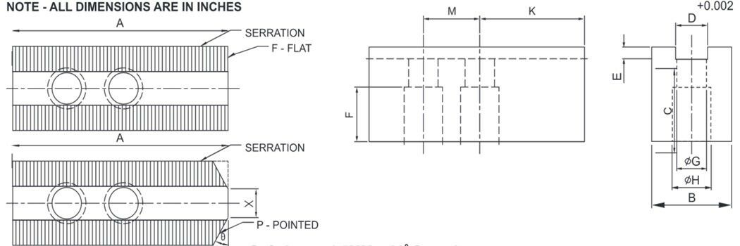 K-21C-2.5-SF - Steel Soft Jaws for 21" B-21/B-24 Kitagawa/Samchully Chucks, Flat, 2.5" Ht, 3 Pcs (Set)